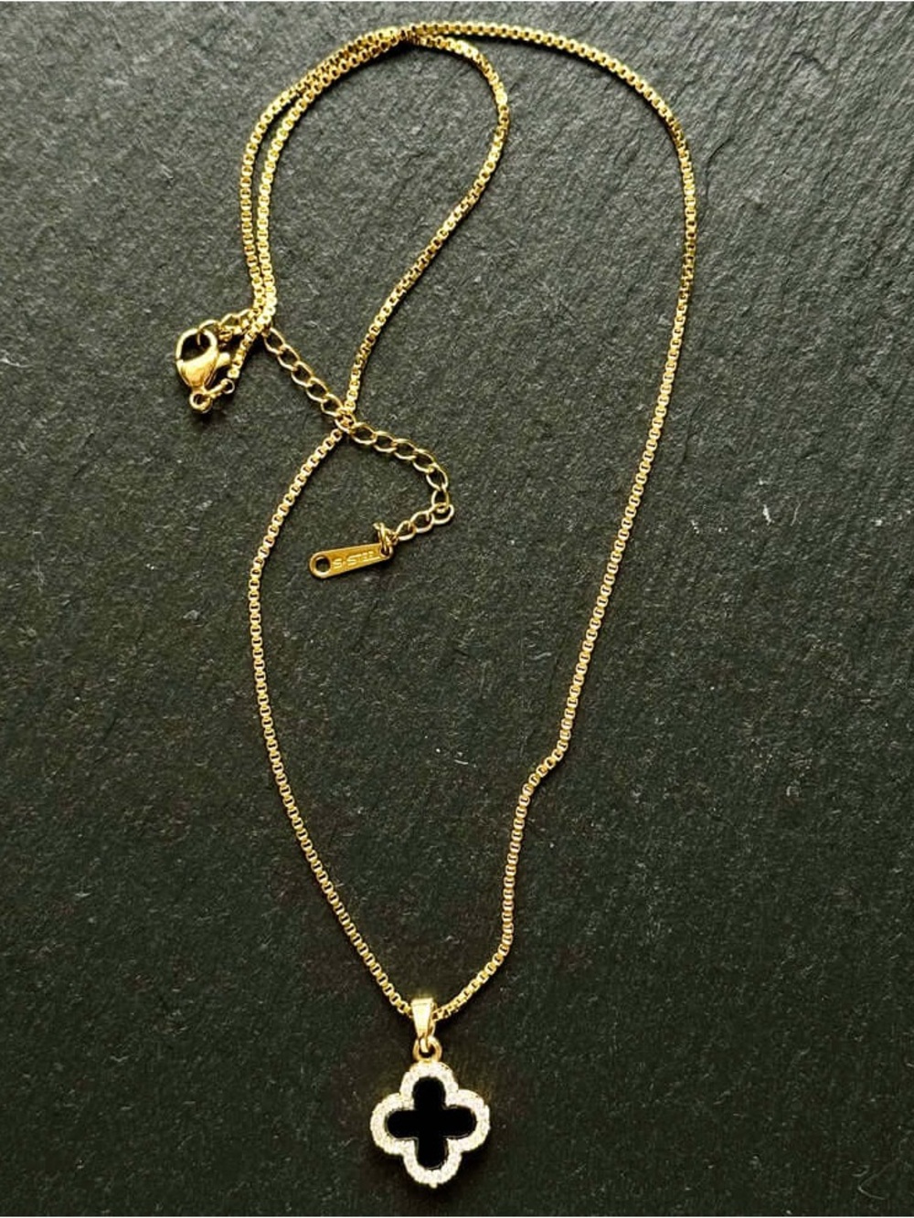Closet Gold Necklace with Black Clover Pendant